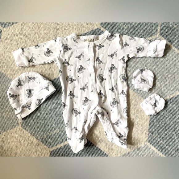 Rock-A-Bye Baby Boutique Infant Newborn White Bunny Cotton Pajamas Set - Picture 1 of 5